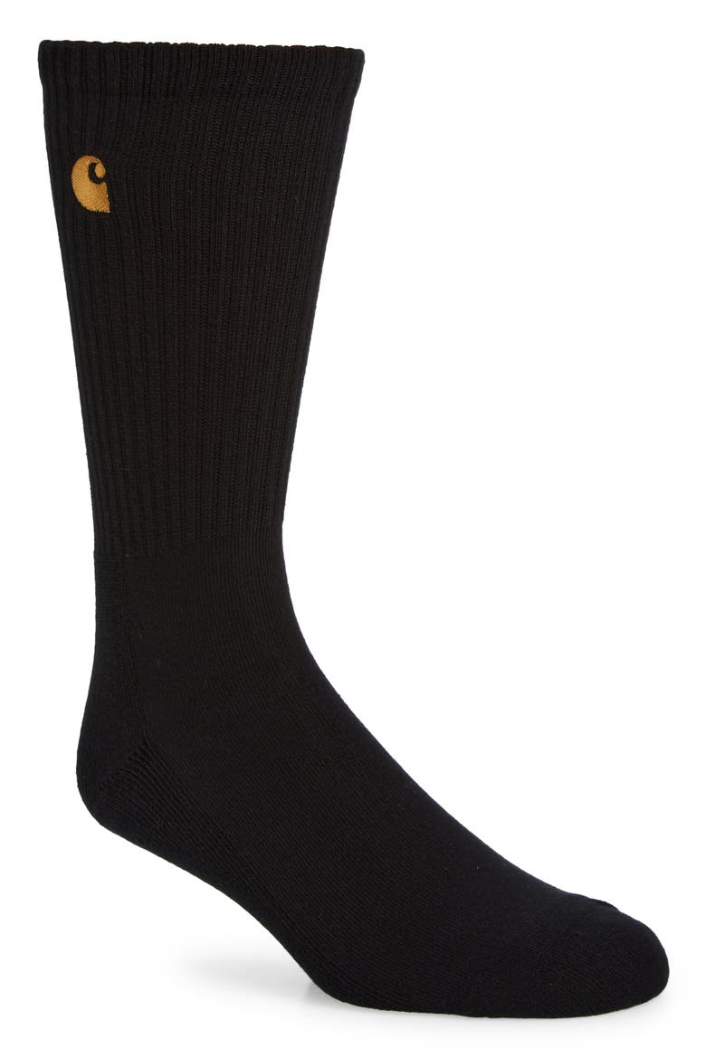 Chase Crew Socks, Main, color, BLACK / GOLD