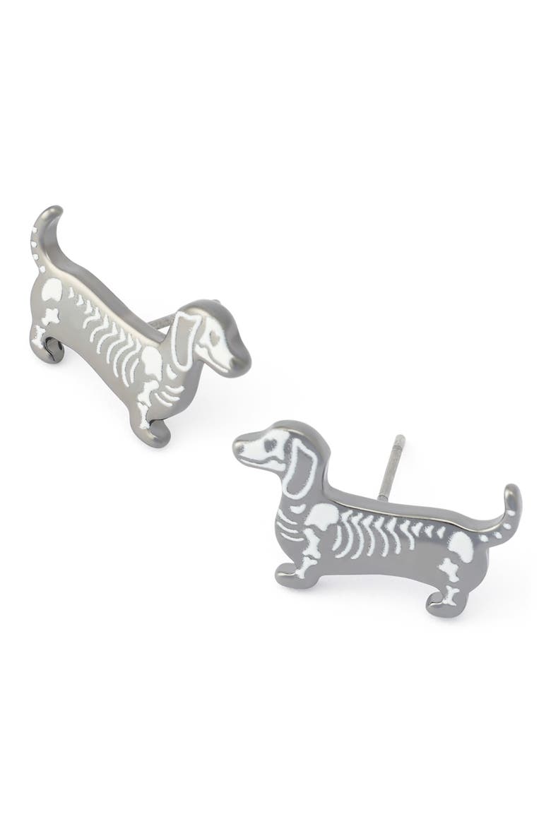Skeleton Dachshund Stud Earrings, Alternate, color, WHITE
