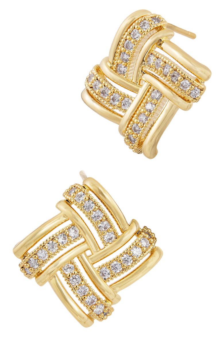 Woven Cubic Zirconia Square Stud Earrings, Main, color, YELLOW