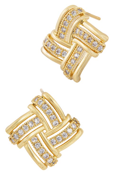 Woven Cubic Zirconia Square Stud Earrings