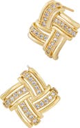 SAVVY CIE JEWELS Woven Cubic Zirconia Square Stud Earrings