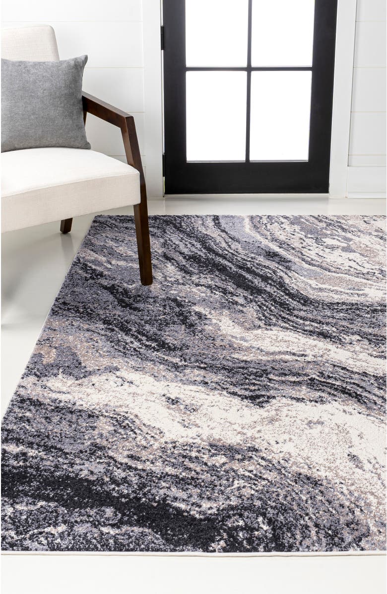 JONATHAN Y Kassia Contemporary Glam Abstract Marble Area Rug, Alternate, color, Charcoal/Cream
