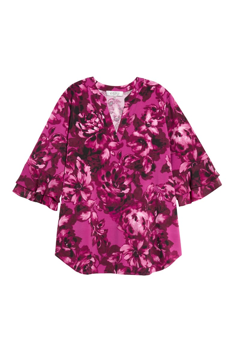 Floral Print Ruffle Sleeve Top, Alternate, color, CERISE MULTI