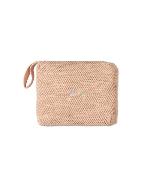 Minimoi Babies'  Herringbone Knit Cotton Blanket With Carry Pouch In Brown