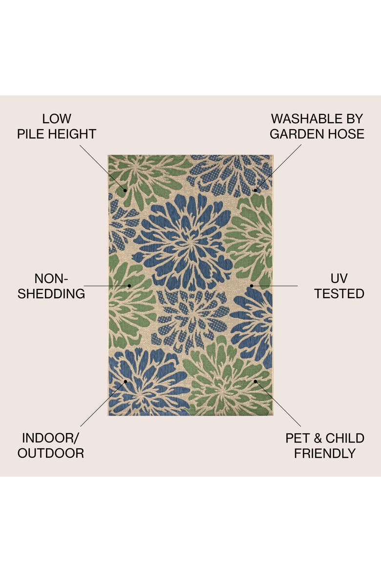 Zinnia Modern Floral Textured Weave Indoor/Outdoor Area Rug, Alternate, color, Navy/Green