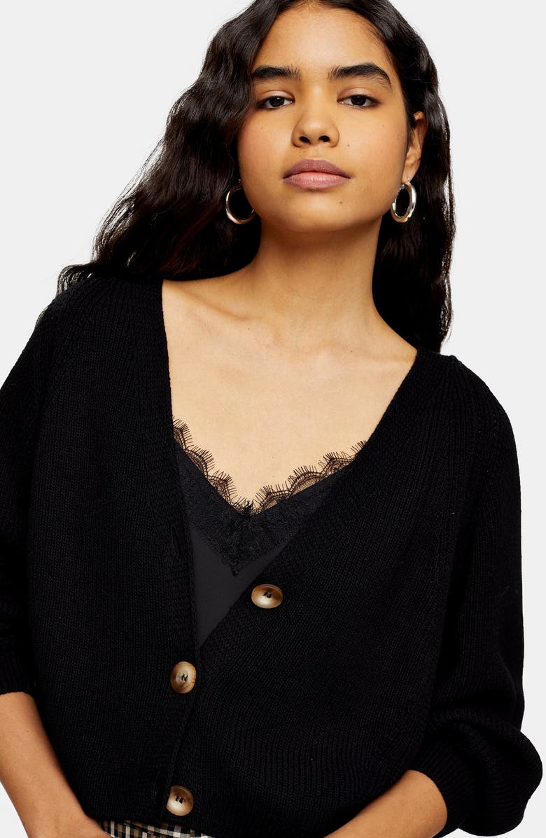 Topshop V-Neck Cropped Cardigan, Alternate, color,