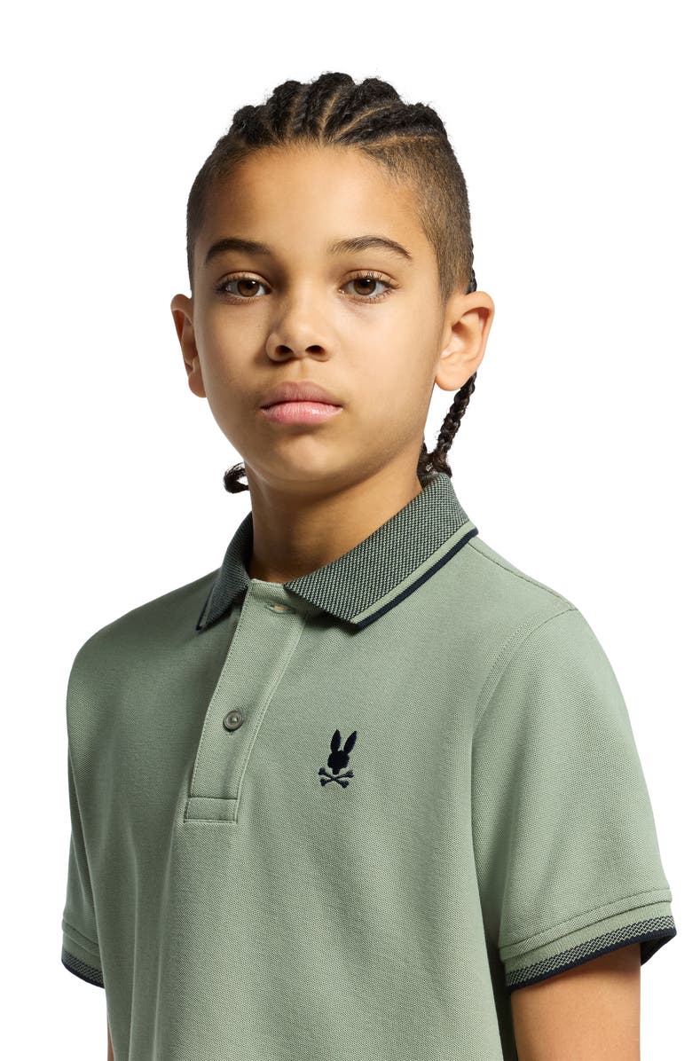 Psycho Bunny Kids' Evandale Cotton Pique Polo, Alternate, color, Sea Spray