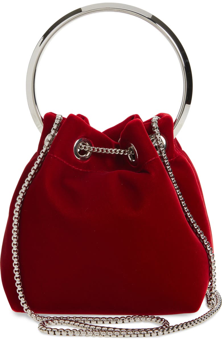Jimmy Choo Bon Bon Bucket Bag, Alternate, color, Ruby Red/ Silver