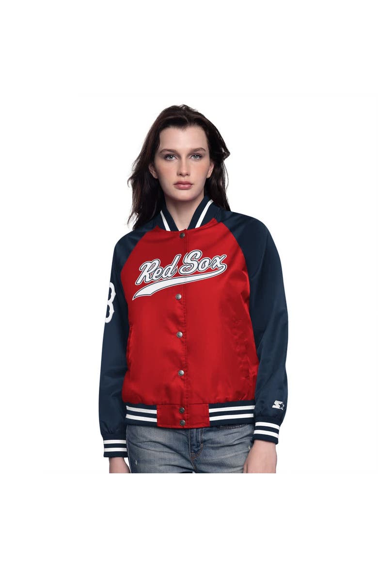 Women's Starter Red/Navy Boston Red Sox Home Run Full-Snap Varsity Jacket, Main, color, Red