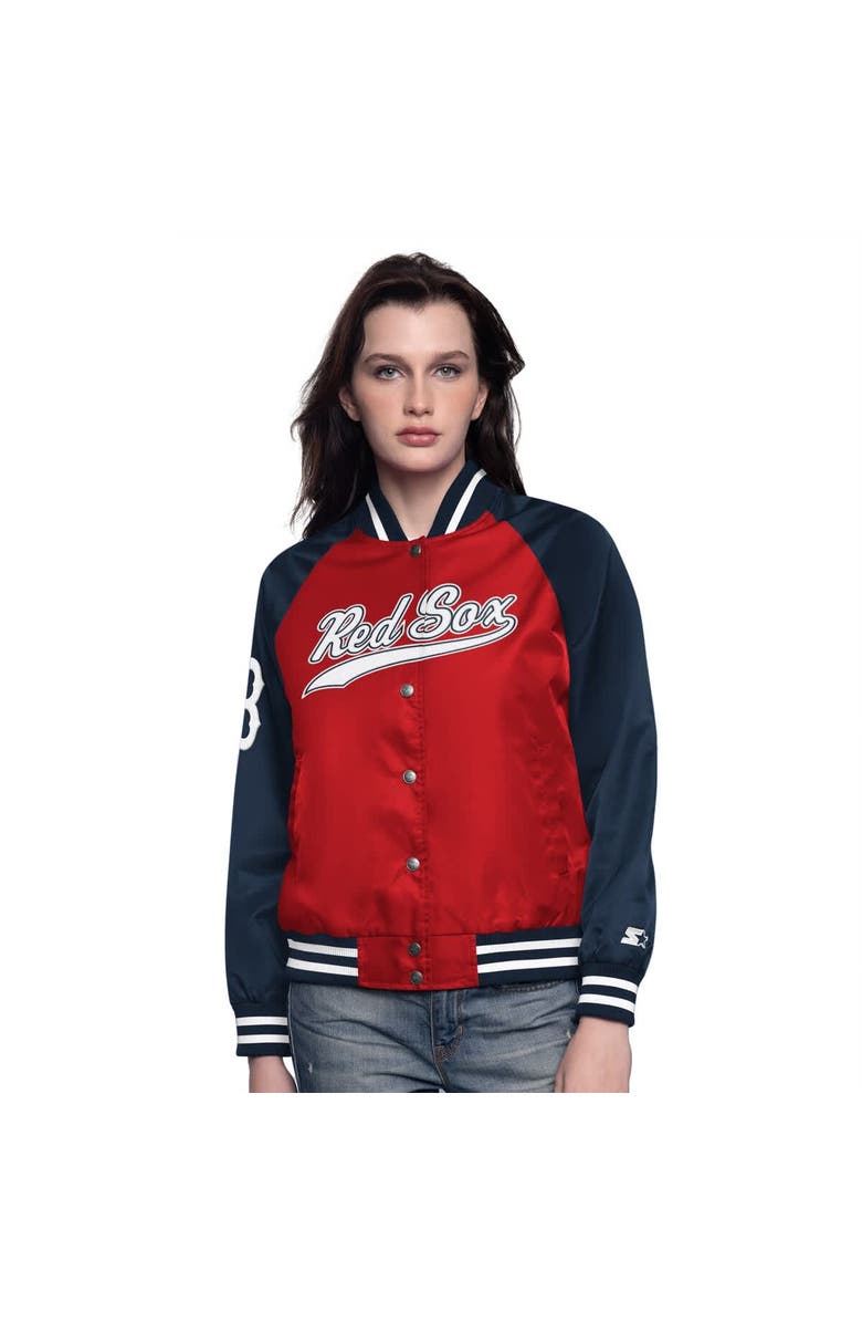 STARTER Women's Starter Red/Navy Boston Red Sox Home Run Full-Snap Varsity Jacket, Main, color, Red