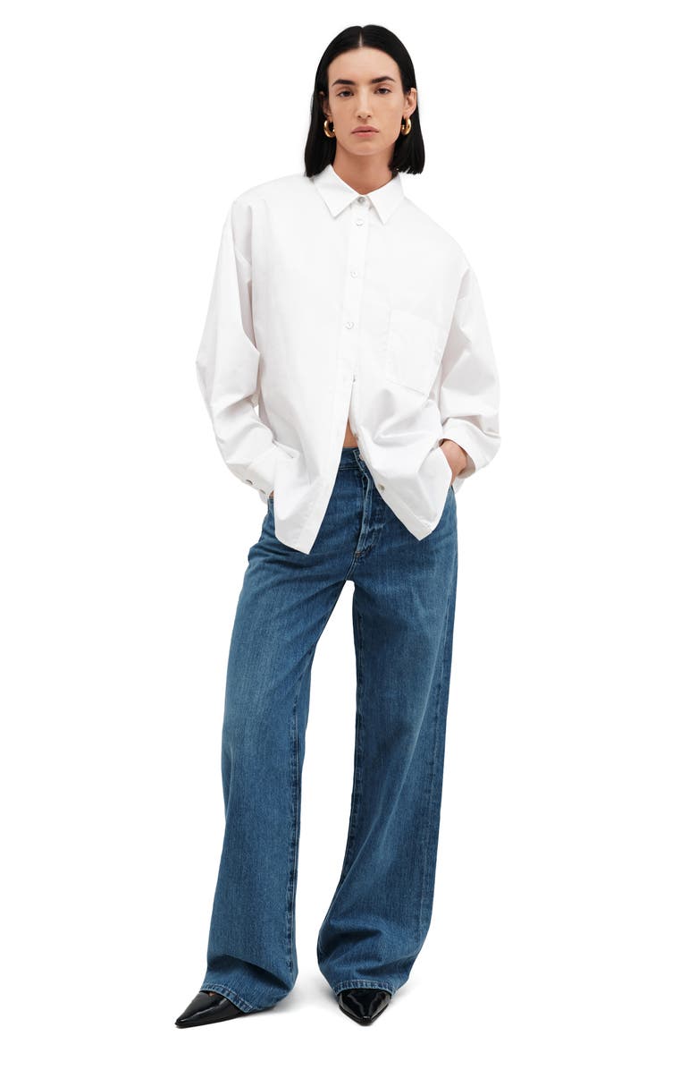 Two Lines by Marcella Lima Cotton Poplin Button-Up Shirt, Alternate, color, Optic White