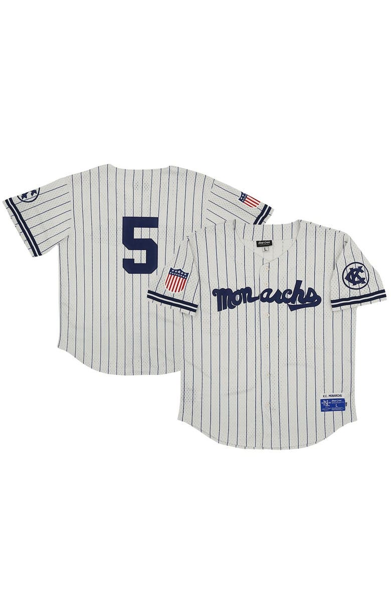 RINGS & CRWNS Men's Rings & Crwns #5 Cream Kansas City Monarchs Mesh Button-Down Replica Jersey, Alternate, color, 