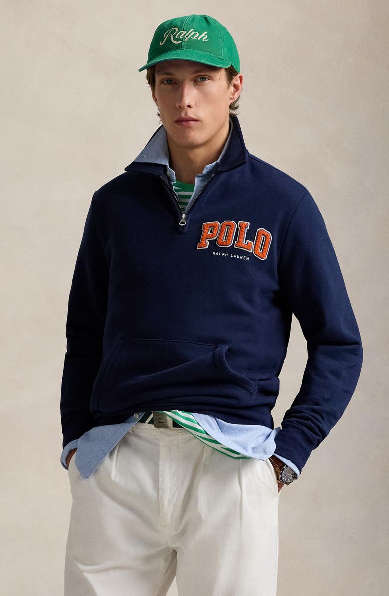 Polo Ralph Lauren Logo Appliqué Quarter Zip Fleece Pullover, Alternate, color, Cruise Navy