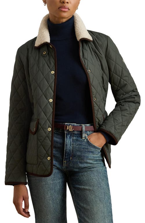 Ralph Lauren Lauren Quilted Faux Shearling Collar Jacket In Green