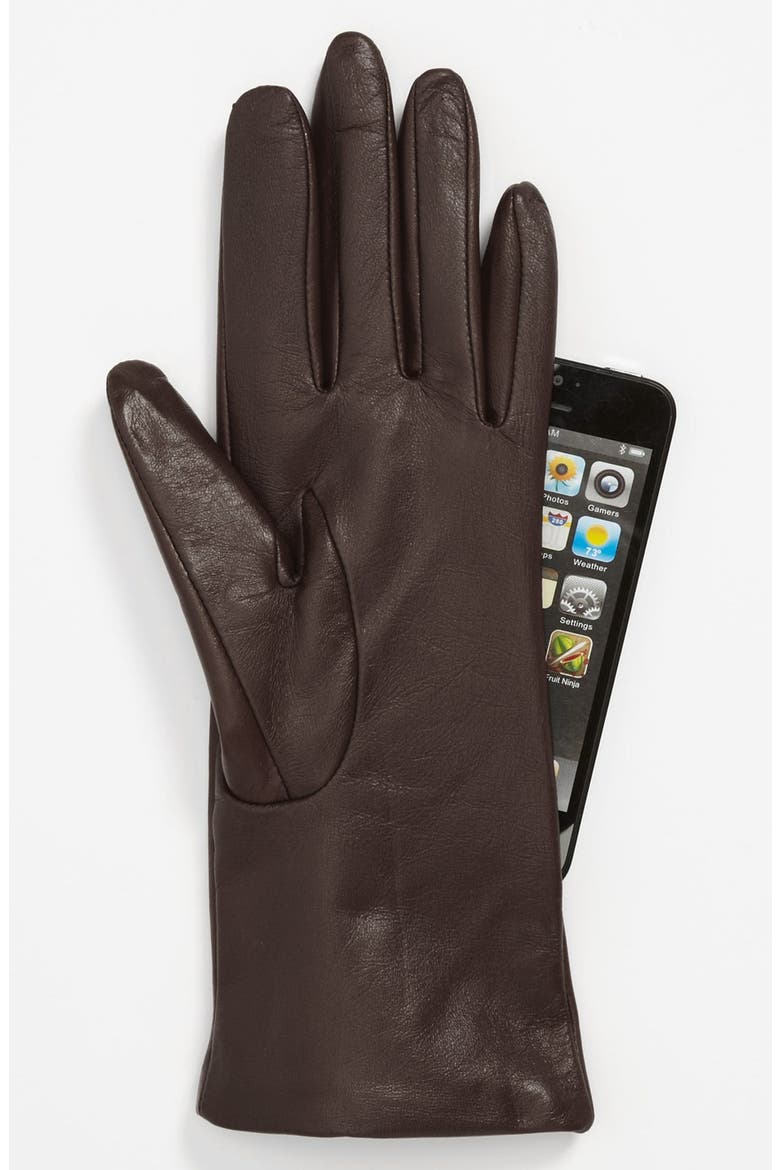 'Basic Tech' Cashmere Lined Leather Gloves (Nordstrom Exclusive), Alternate, color, BROWN