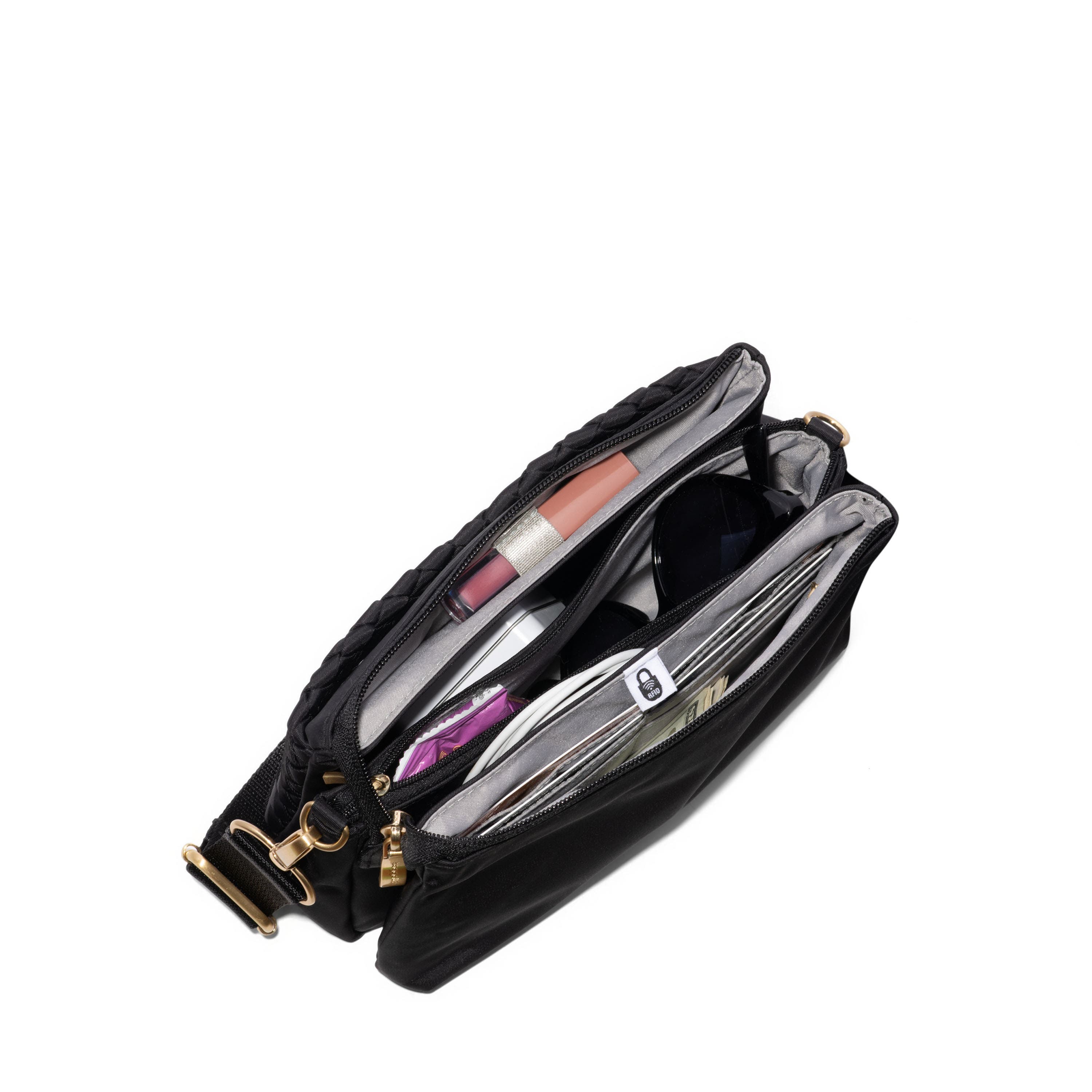 BAGGALLINI Perry Woven Crossbody, Alternate, color, Black Woven Twill