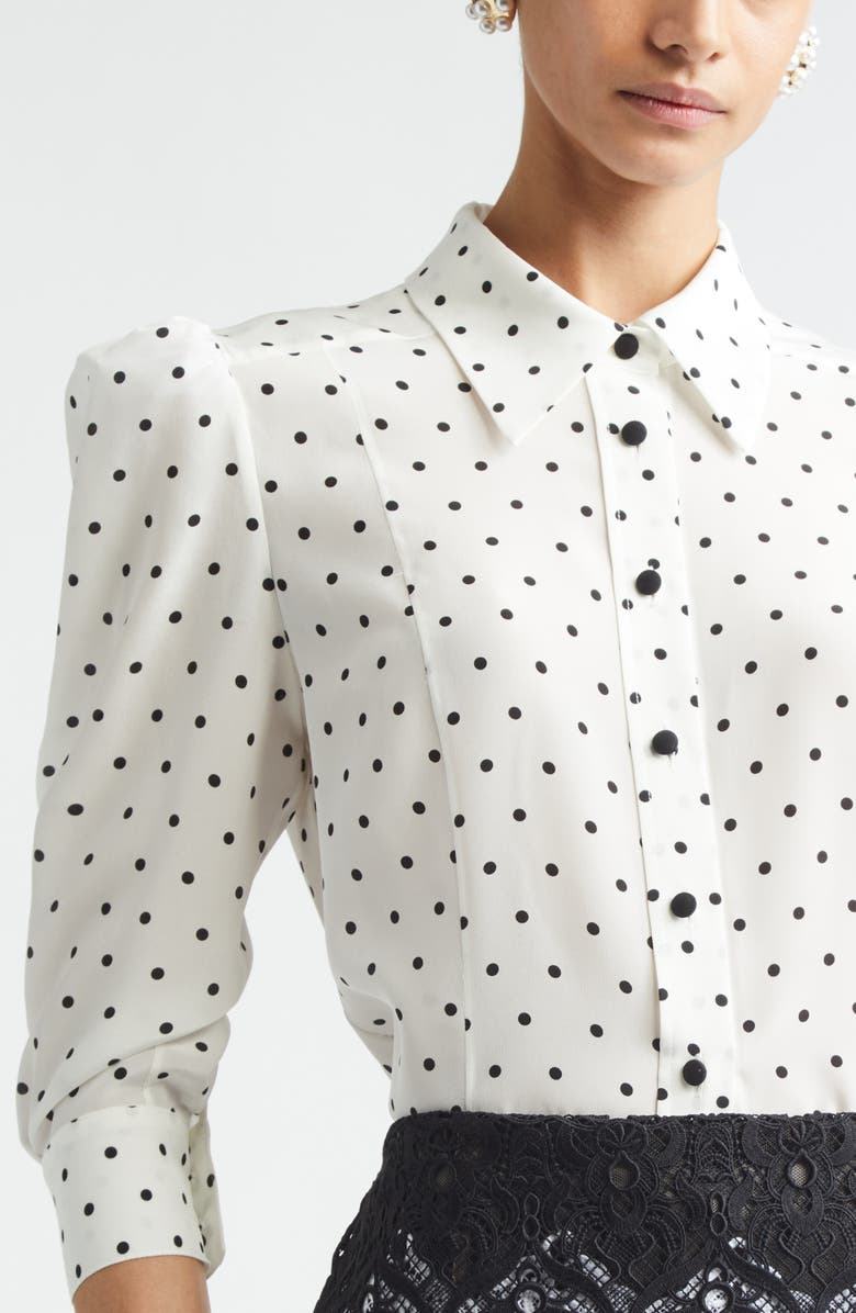 Carolina Herrera Polka Dot Silk Button-Up Shirt, Alternate, color, Ivory Multi