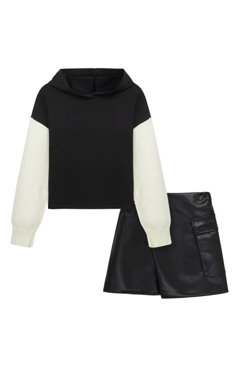 Kids' Colorblock Hoodie & Faux Leather Skort Set (Big Kids)