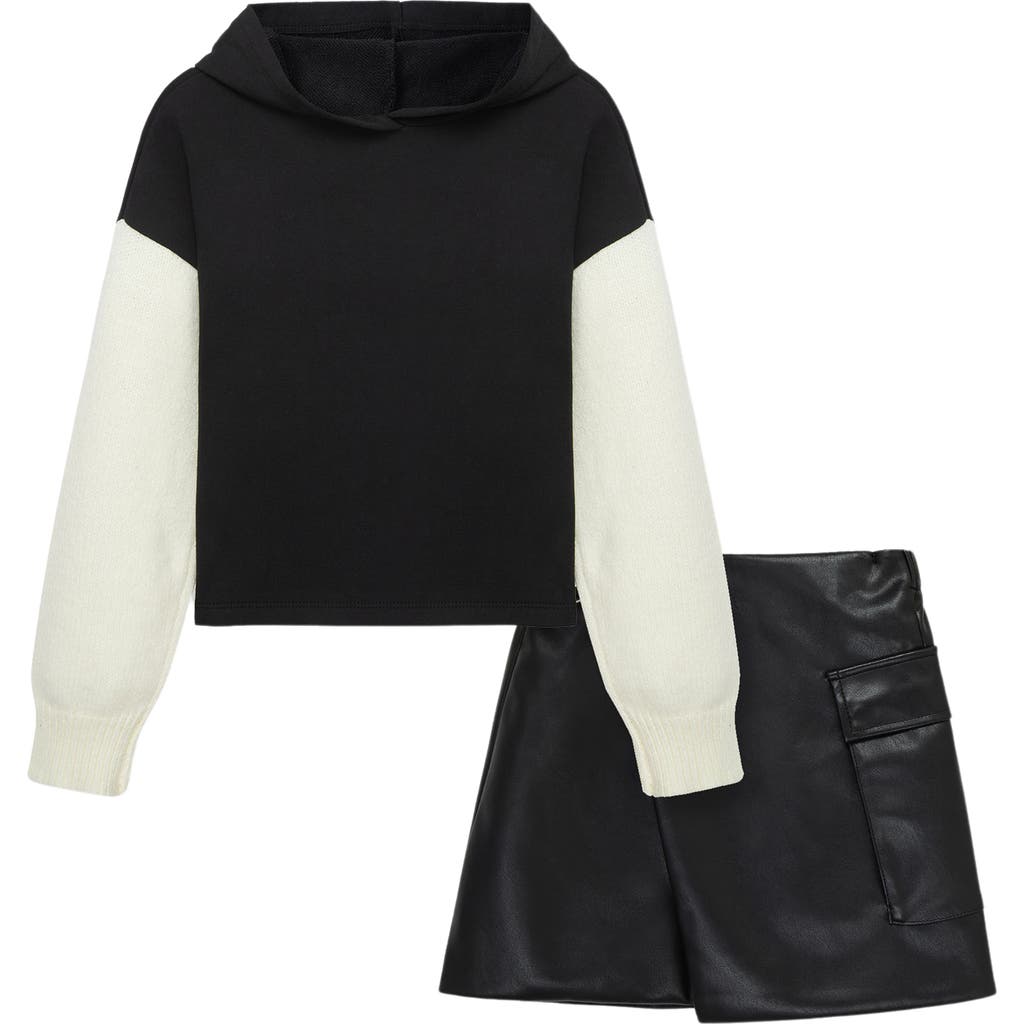 Habitual Kids Kids' Colorblock Hoodie & Faux Leather Skort Set in Black  product