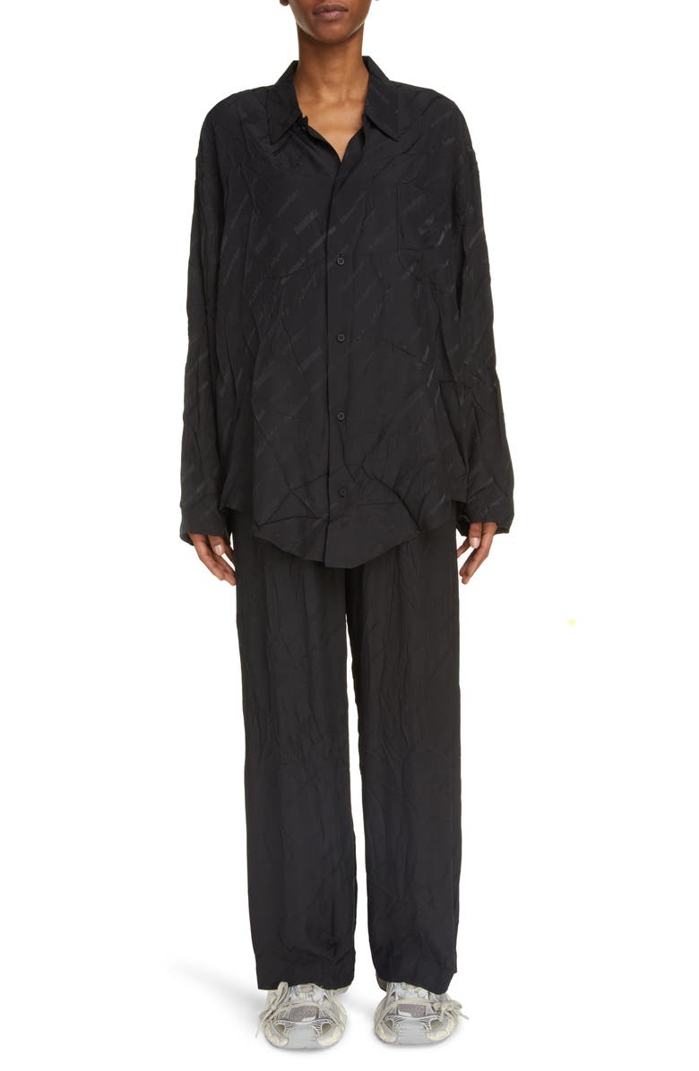 Balenciaga Minimal Logo Jacquard Silk Button-Up Shirt, Alternate, color,