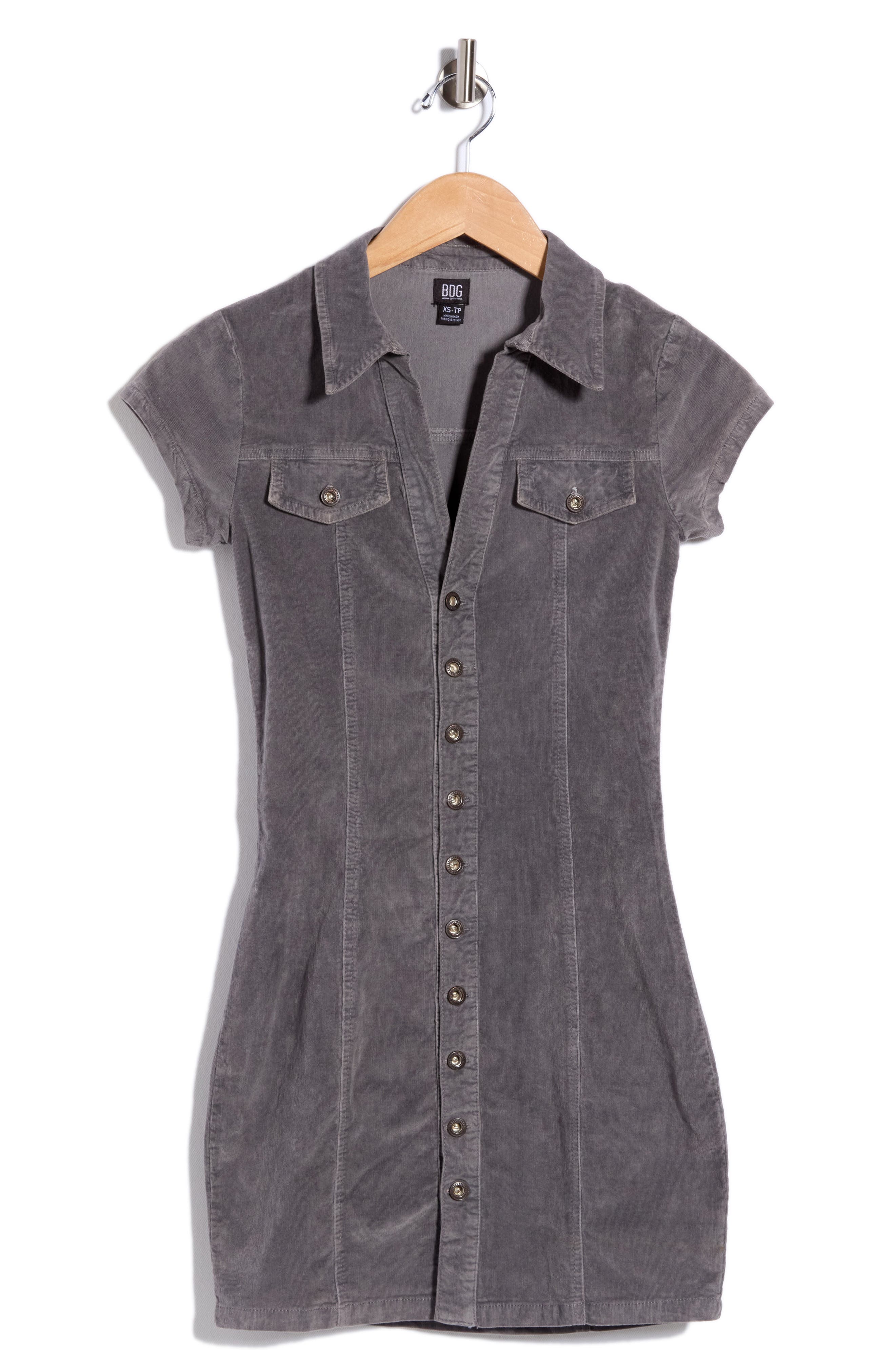 Short Sleeve Corduroy Mini Shirtdress