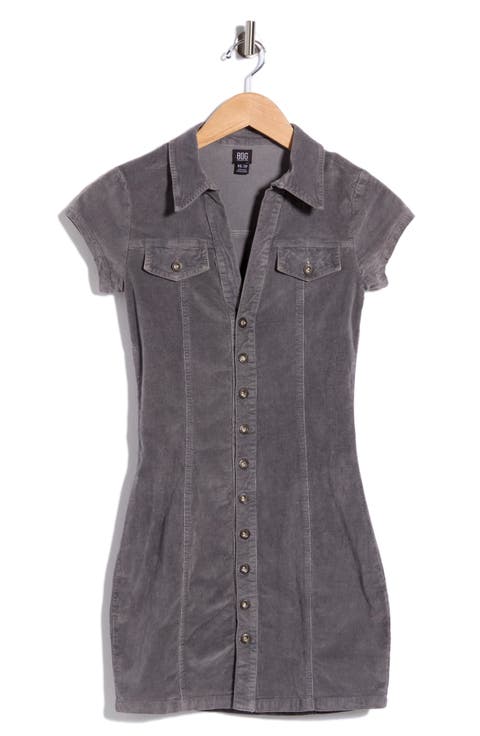 Short Sleeve Corduroy Mini Shirtdress