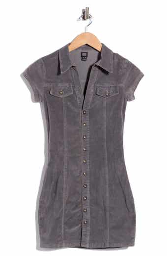 Short Sleeve Corduroy Mini Shirtdress
