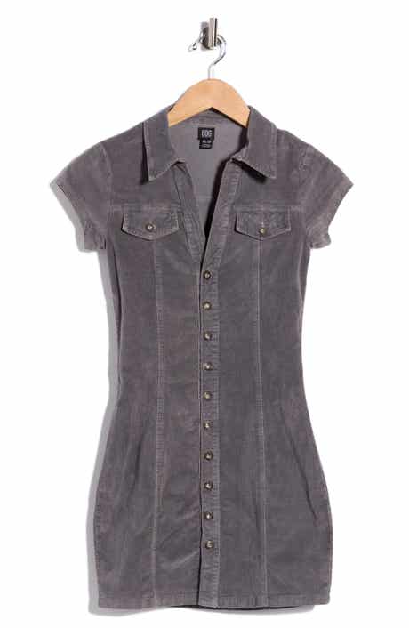 Short Sleeve Corduroy Mini Shirtdress