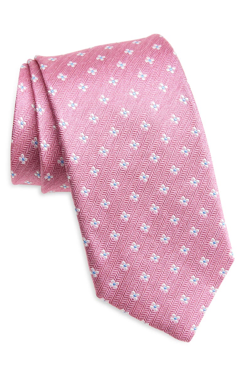 David Donahue Floral Silk Tie, Main, color, Geranium