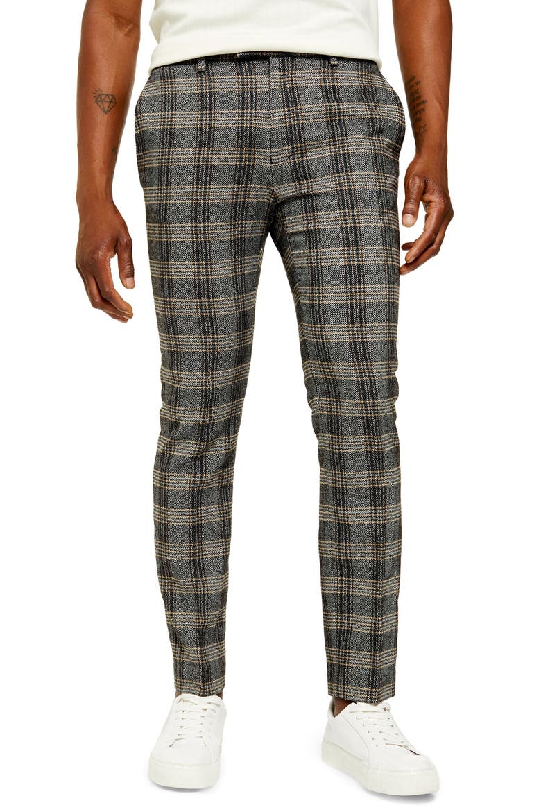 Juice Skinny Fit Plaid Herringbone Pants, Main, color, GREY MULTI