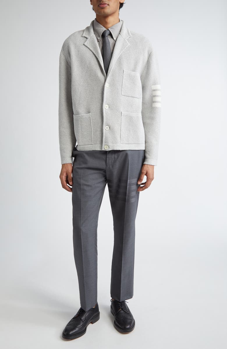 Thom Browne 4-Bar Waffle Knit Sweater Jacket, Alternate, color, Light Grey