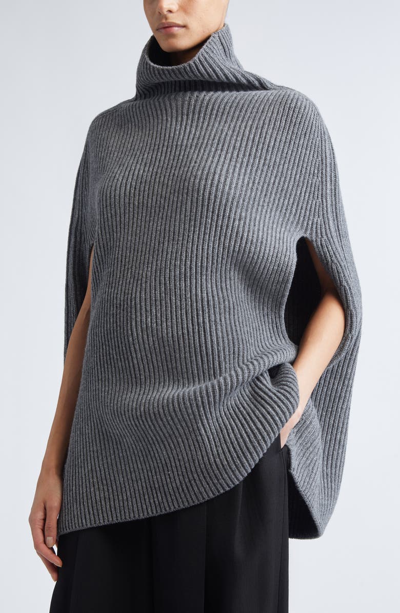 Jil Sander Funnel Neck Wool Rib Cape, Alternate, color, Koala