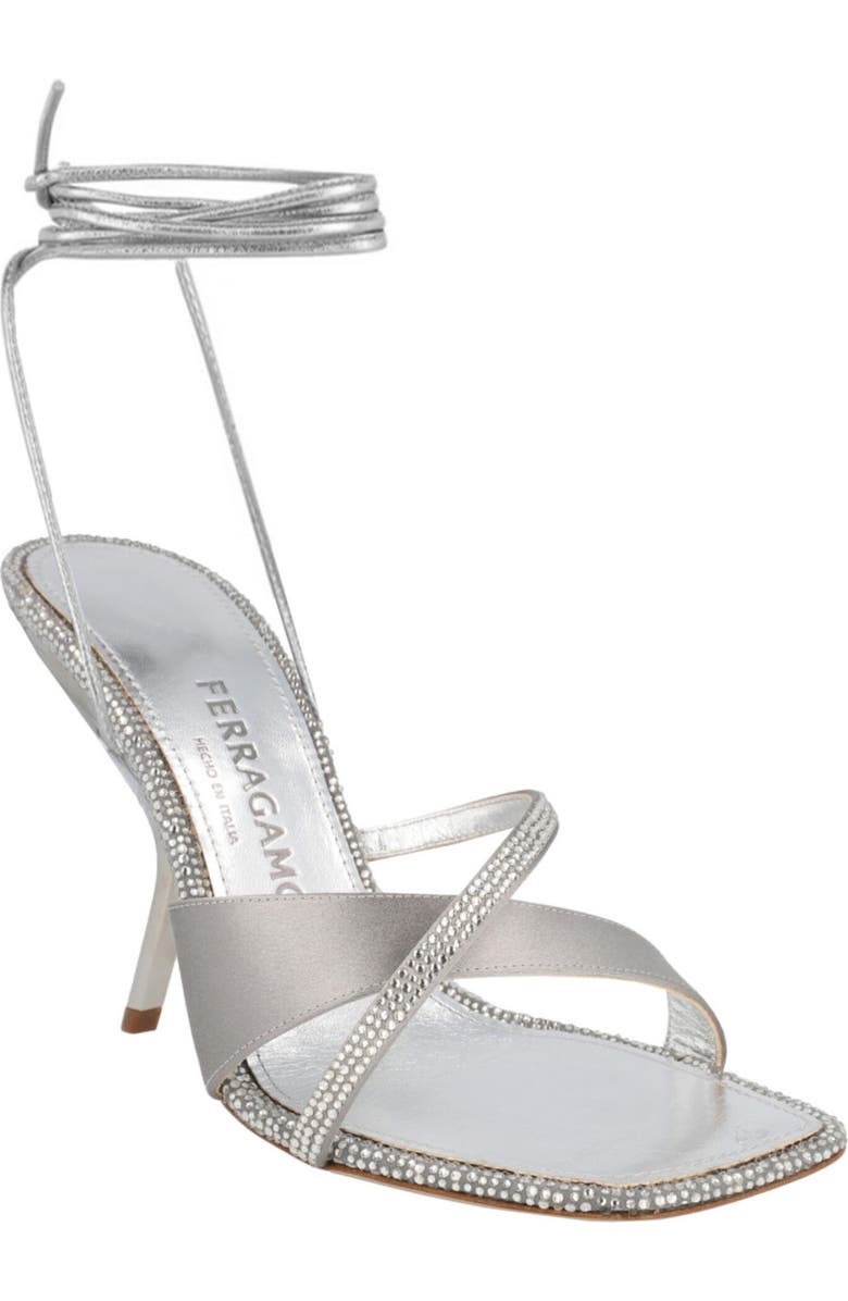 FERRAGAMO Allegra Crystal Embellished Sandal, Main, color, Grey