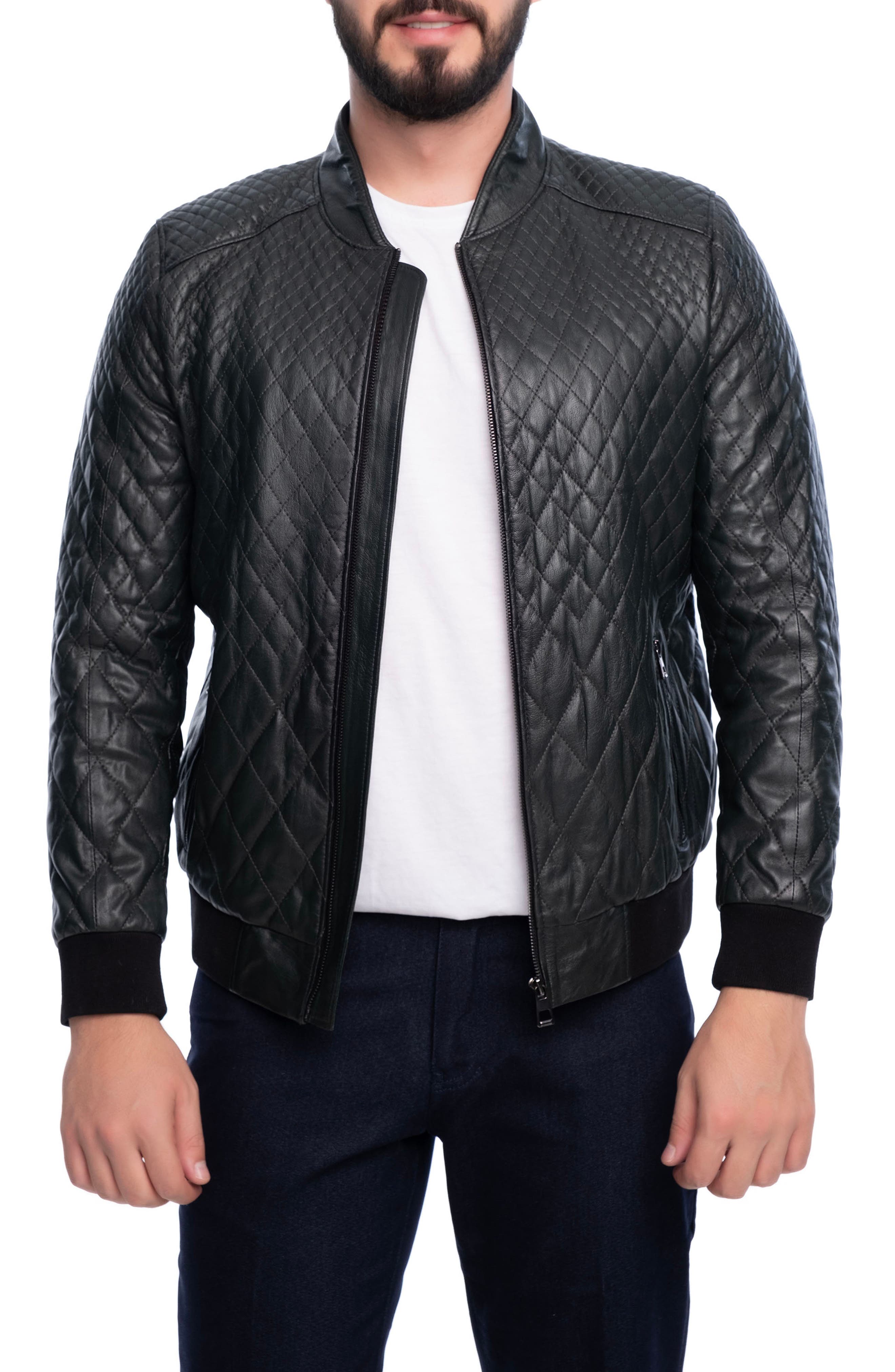VELLAPAIS Quilted Leather Bomber Jacket