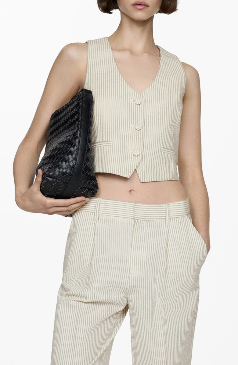 MANGO Stripe Cotton Seersucker Crop Vest, Main, color, 