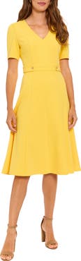 London Times Short Sleeve Side Tab A-Line Midi Dress
