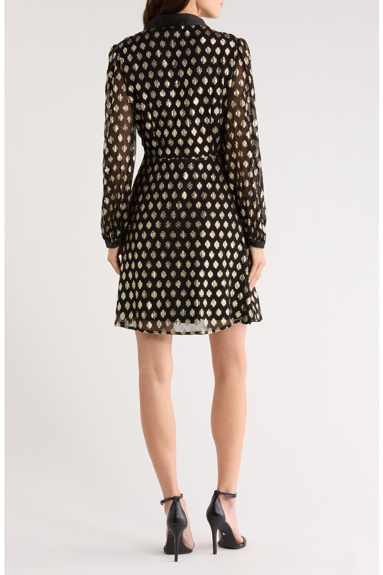 Foil Dot Empire Waist Long Sleeve Shirtdress, Alternate, color, BLACK/GOLD