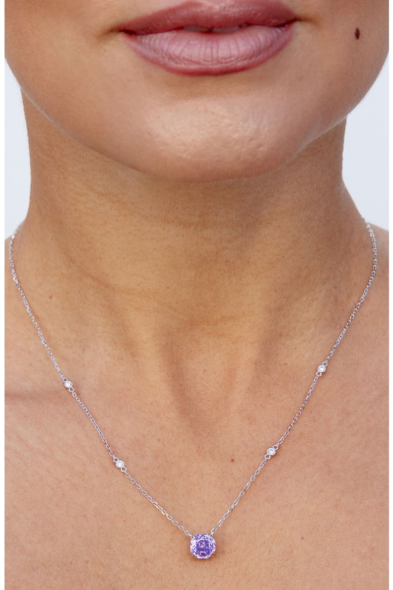 Floral Faceted Octagonal Cubic Zirconia Pendant Necklace, Alternate, color, LAVENDER