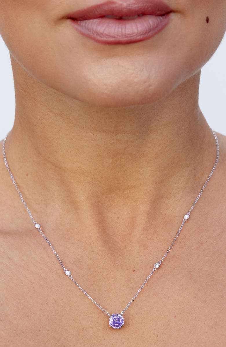 SAVVY CIE JEWELS Floral Faceted Octagonal Cubic Zirconia Pendant Necklace, Alternate, color, Lavender