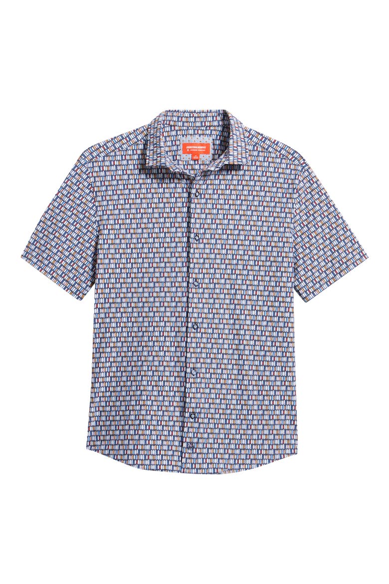 XC+™ Motion Geo Print Short-Sleeve Performance Knit Button-Up Shirt, Alternate, color, NAVY SURFBOARD