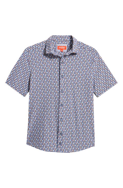 XC+™ Motion Geo Print Short-Sleeve Performance Knit Button-Up Shirt