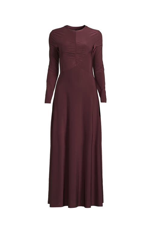 Lands' End Silky Knit Ruched Maxi Dress In Burgundy