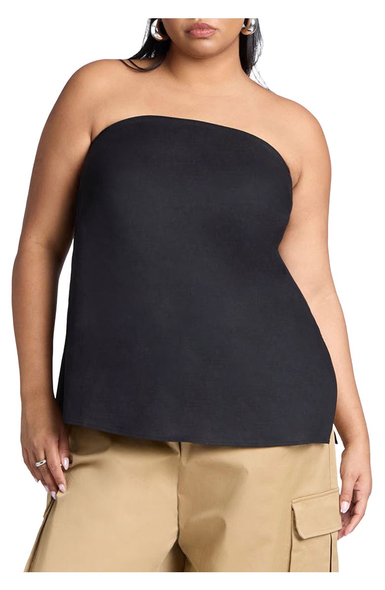 ELOQUII Linen Blend Column Tube Top, Main, color, Black