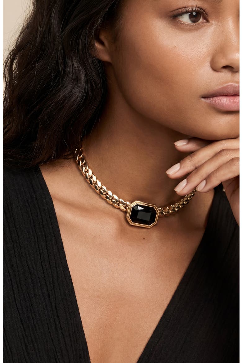 Emerald Deco Collar Necklace, Alternate, color, BLACK