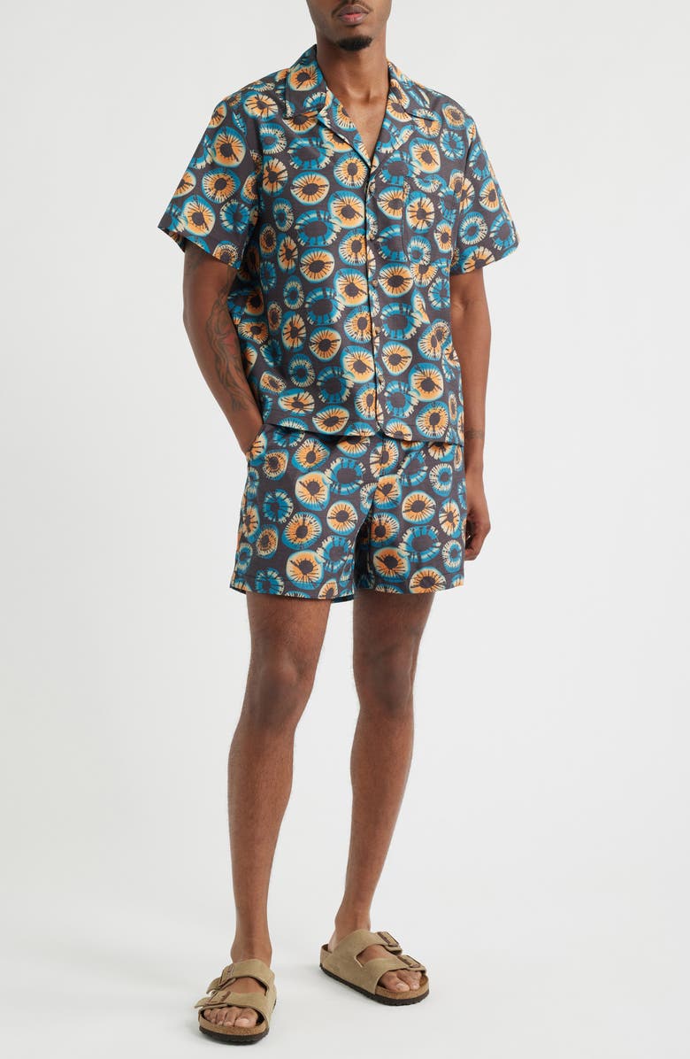 RIZORT Eye Print Drawstring Cotton Blend Shorts, Alternate, color, Blue