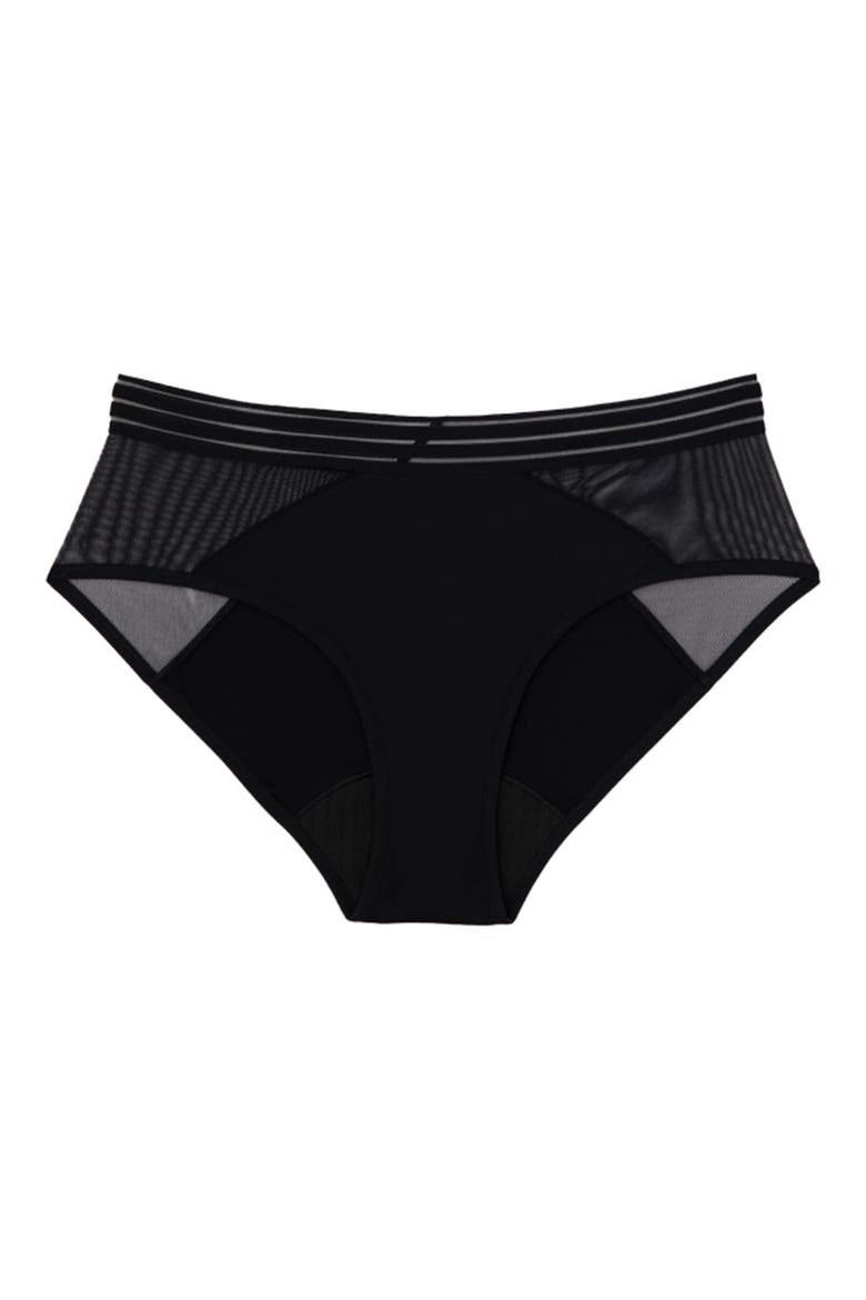 Period & Leakproof Regular Absorbency Mesh Hipster Briefs, Alternate, color, VOLCANIC BLACK