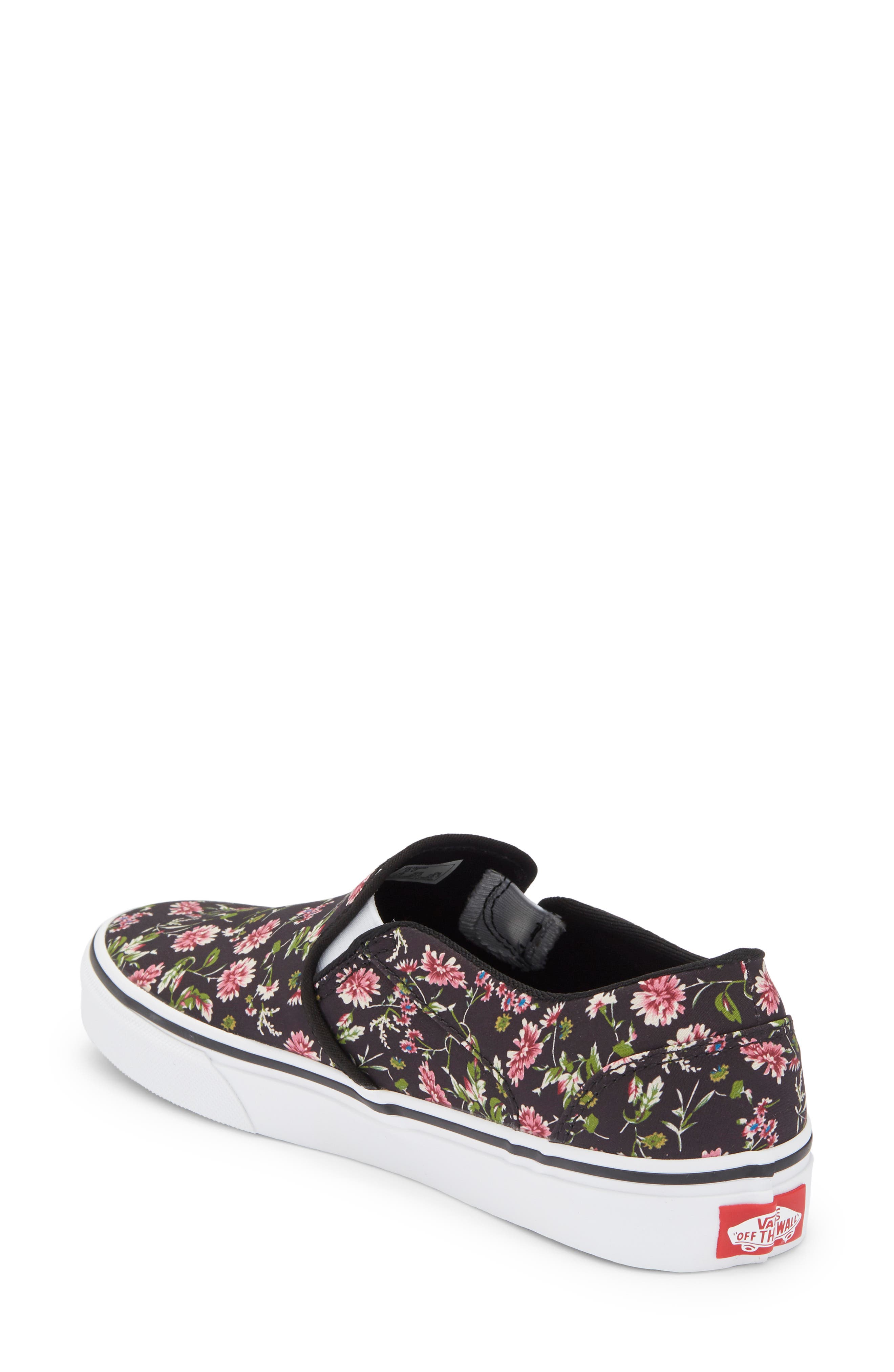 Vans Asher Floral Slip-On Sneaker, Alternate, color, Dark Floral Black