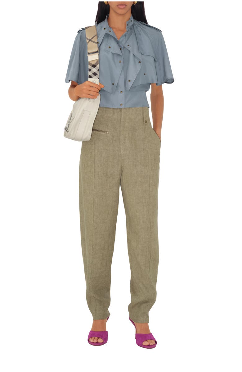 Burberry Linen Tailored Trousers, Main, color, Khaki/Milk