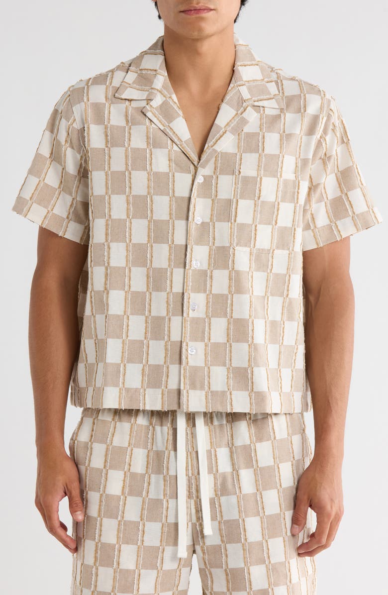 RIZORT Andrew Check Cotton Camp Shirt, Alternate, color, Tan