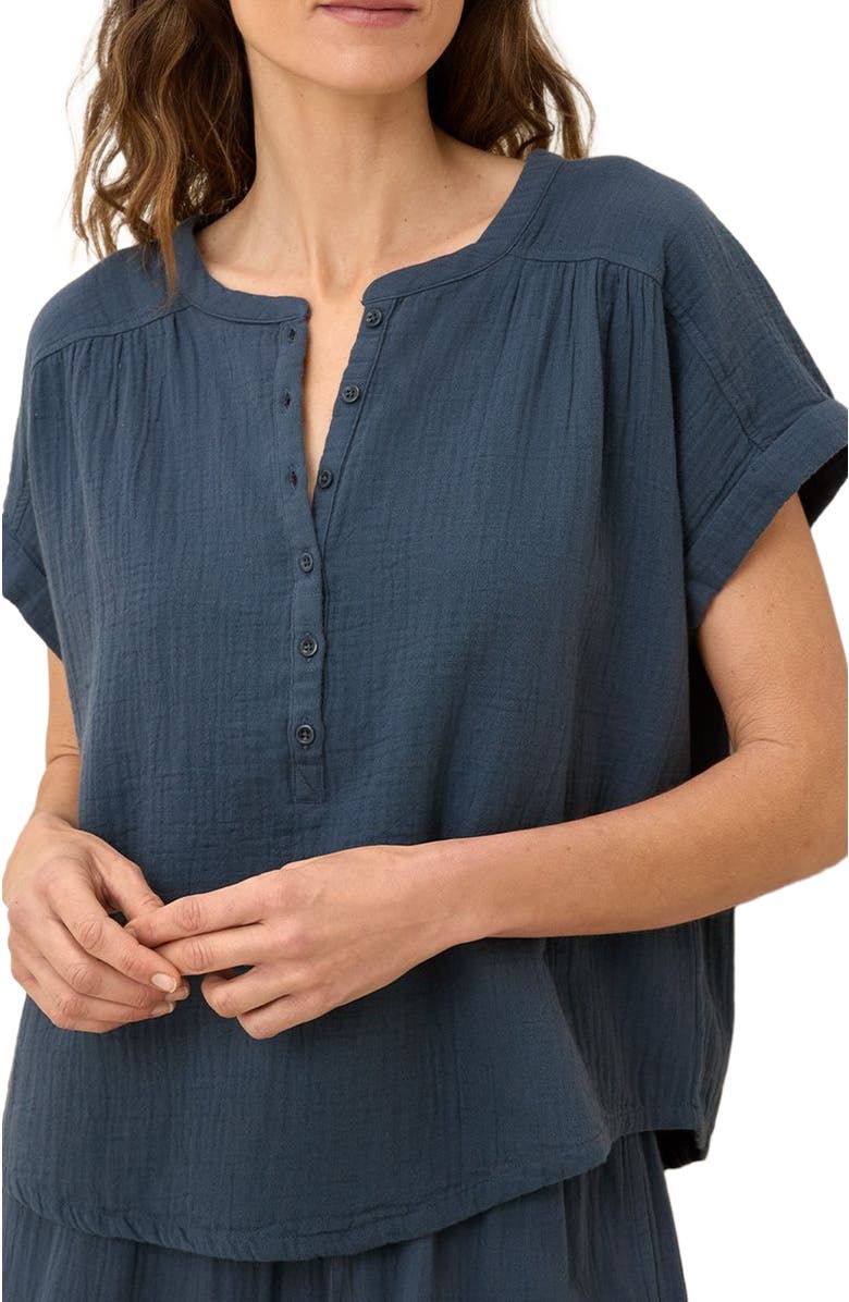 Pact Organic Cotton Coastal Double Gauze Short Sleeve Popover, Alternate, color, French Navy